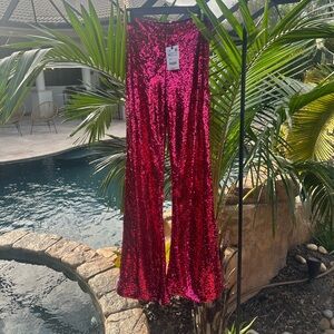 Zara sequin red pink pants New Years Eve XS NWT
